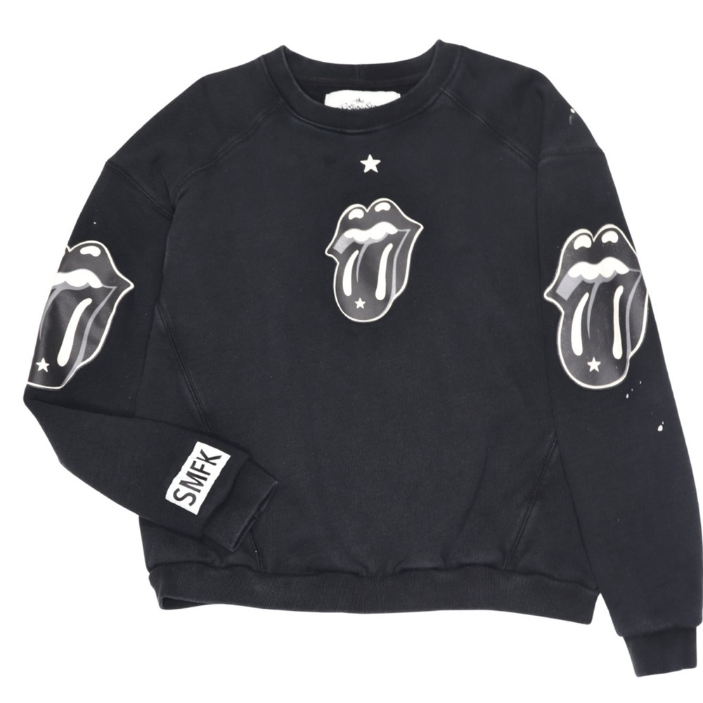 The Rolling Stones x SMFK Sweatshirt Pullover Black Crew Neck Mens Size Large